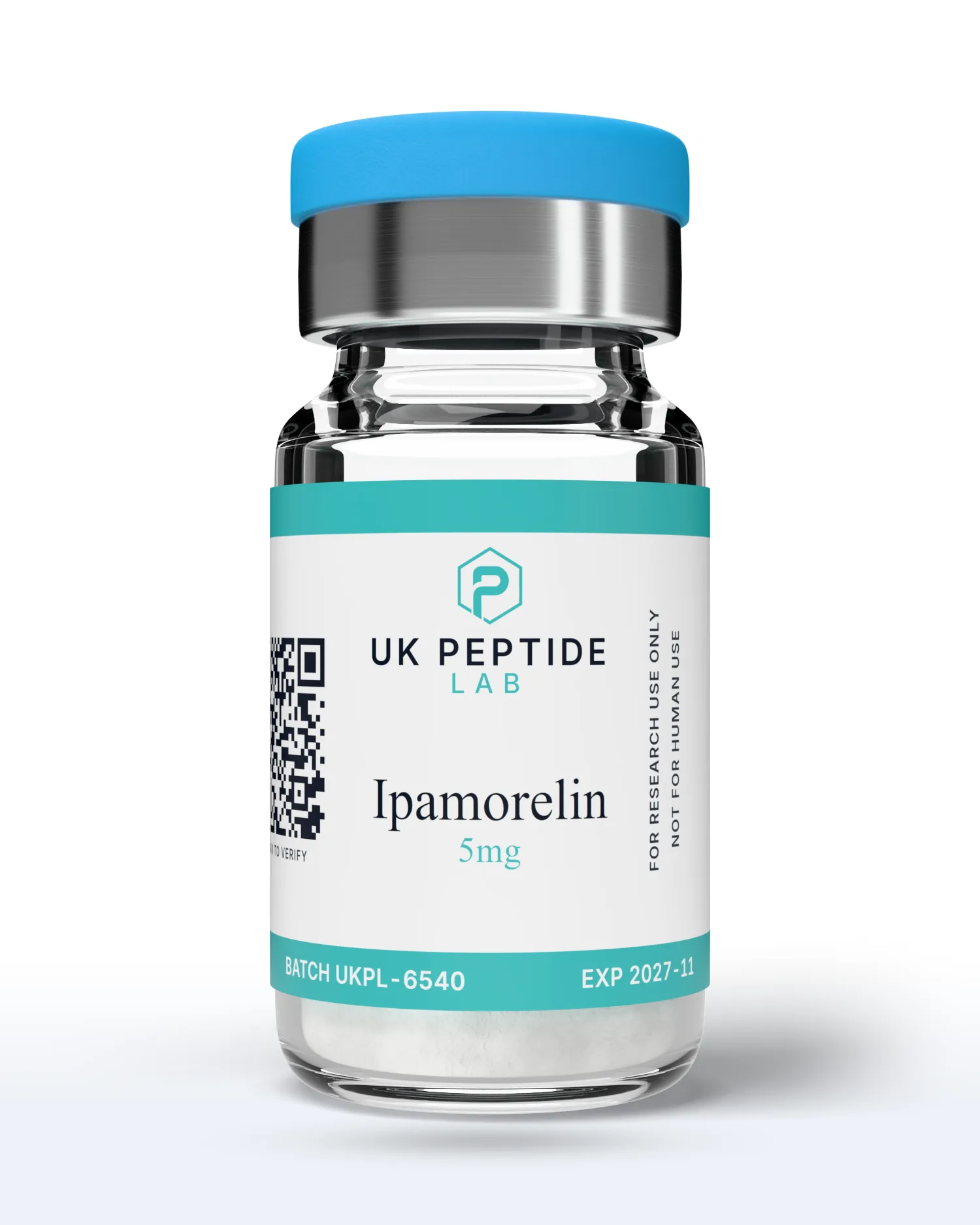 Ipamorelin 5mg research peptide vial, batch UKPL-6540