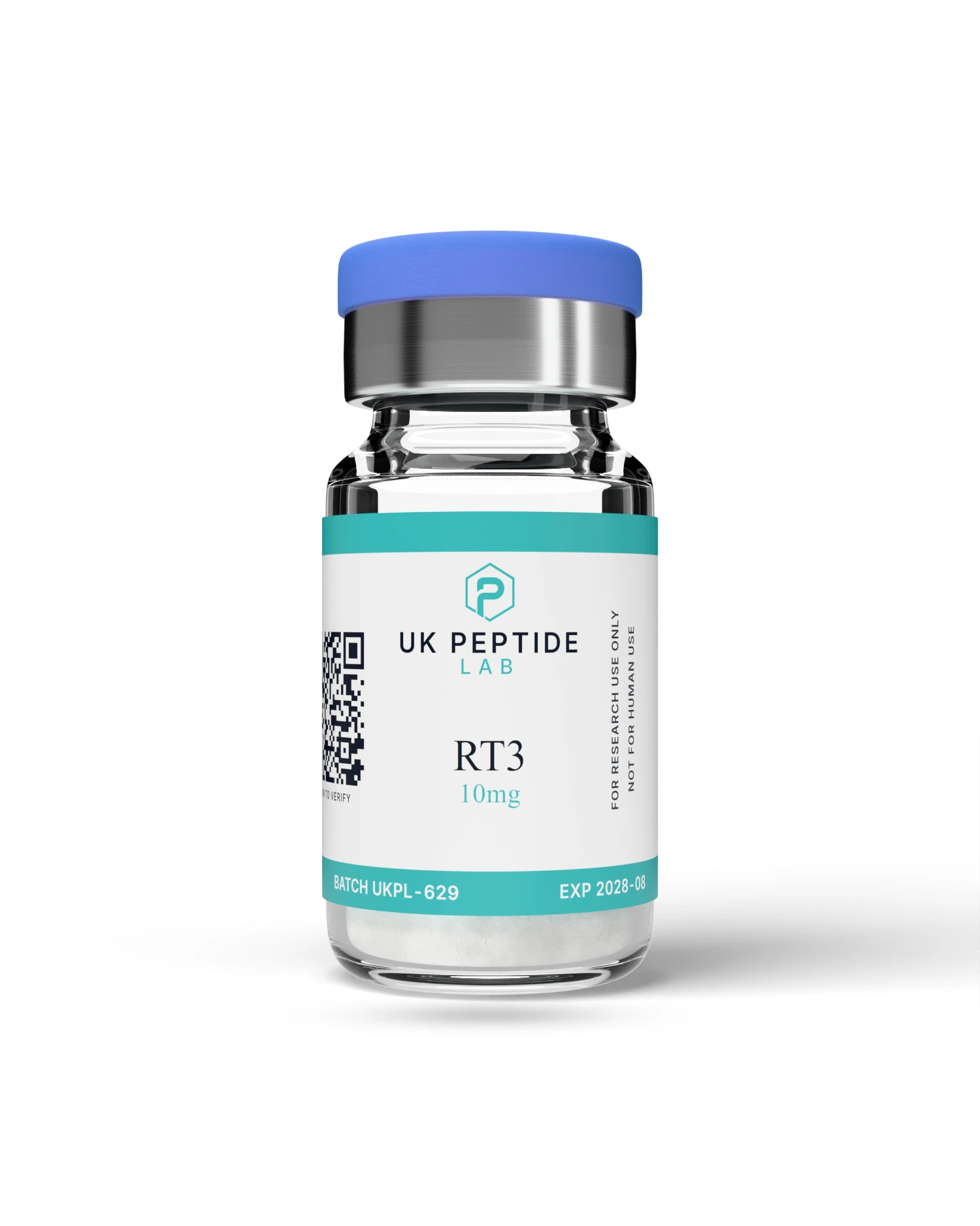 UK Peptide Lab RT3 10mg lyophilised research peptide vial with batch UKPL-629 label